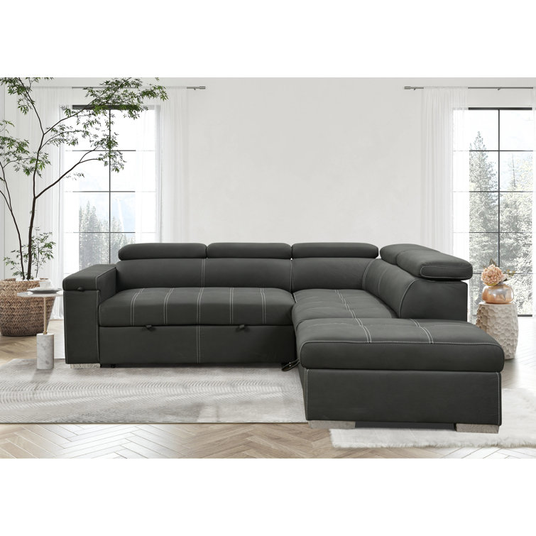 99.5" L Shaped Sectional Sleeper Sofa 2 in 1 Convertible Sleeper Sofa Bed With Pull Out Bed And Cup