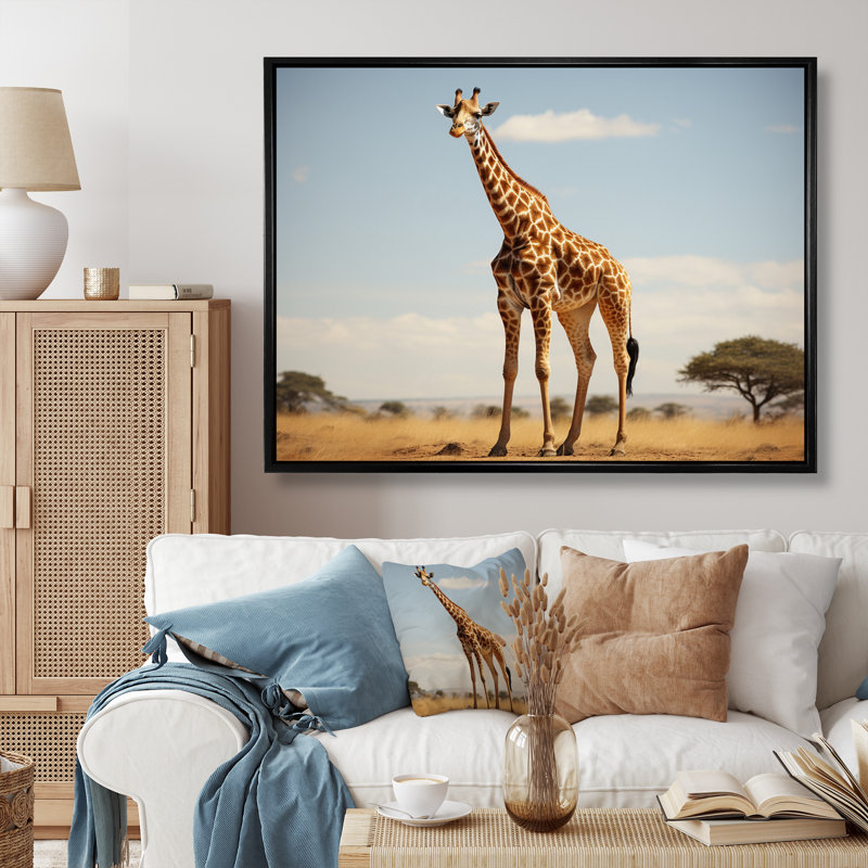 " Giraffe Gentle Horizon ", H 30 po x l 40 po, Encadrement doré