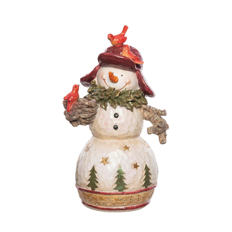 Figurine bonhomme de neige avec cardinaux