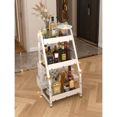 Étagère à boissons alcoolisée à 3 niveaux avec clôtures de protection, conception trapézoïdale étagée pour bouteilles de whisky, shaker et accessoires de bar