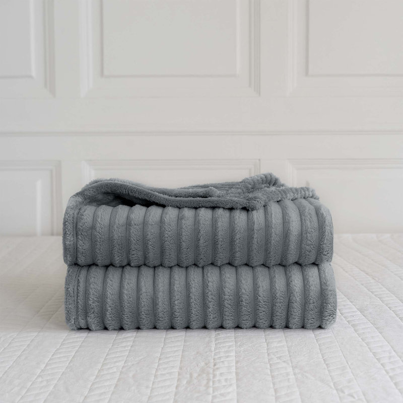 Rehana Snug Soft Chunky Ribbed Cord Plush Throw Blanket, Silver, W152 x L200cm