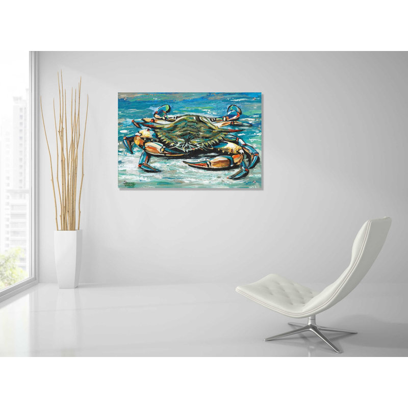 «Blue Palette Crab I» par Carolee Vitaletti, art mural en verre acrylique, H 24 po x l 36 po x P 0,2 po