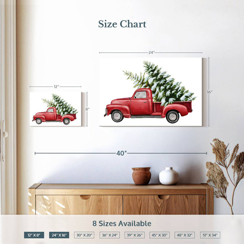 Camion de Noël rouge, H 16 po x l 24 po