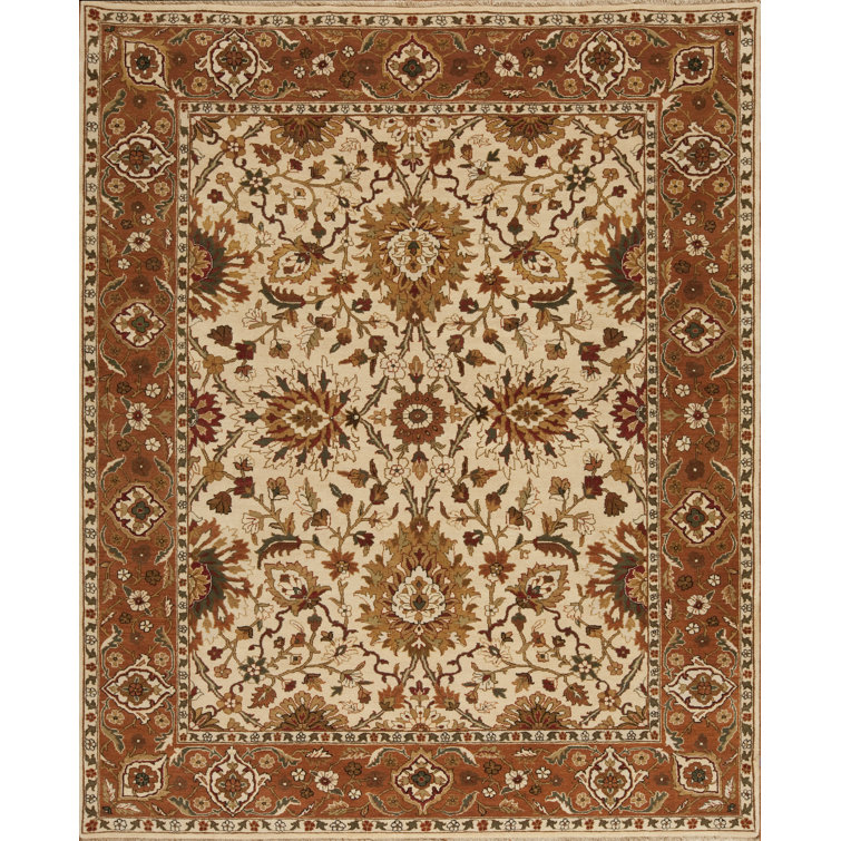 Tapis beige / brun en laine noué à la main Mahal