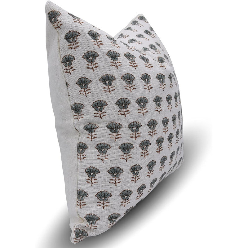 Linen Pillow Cover, Off White Floral, 20"H x 20"W, Square