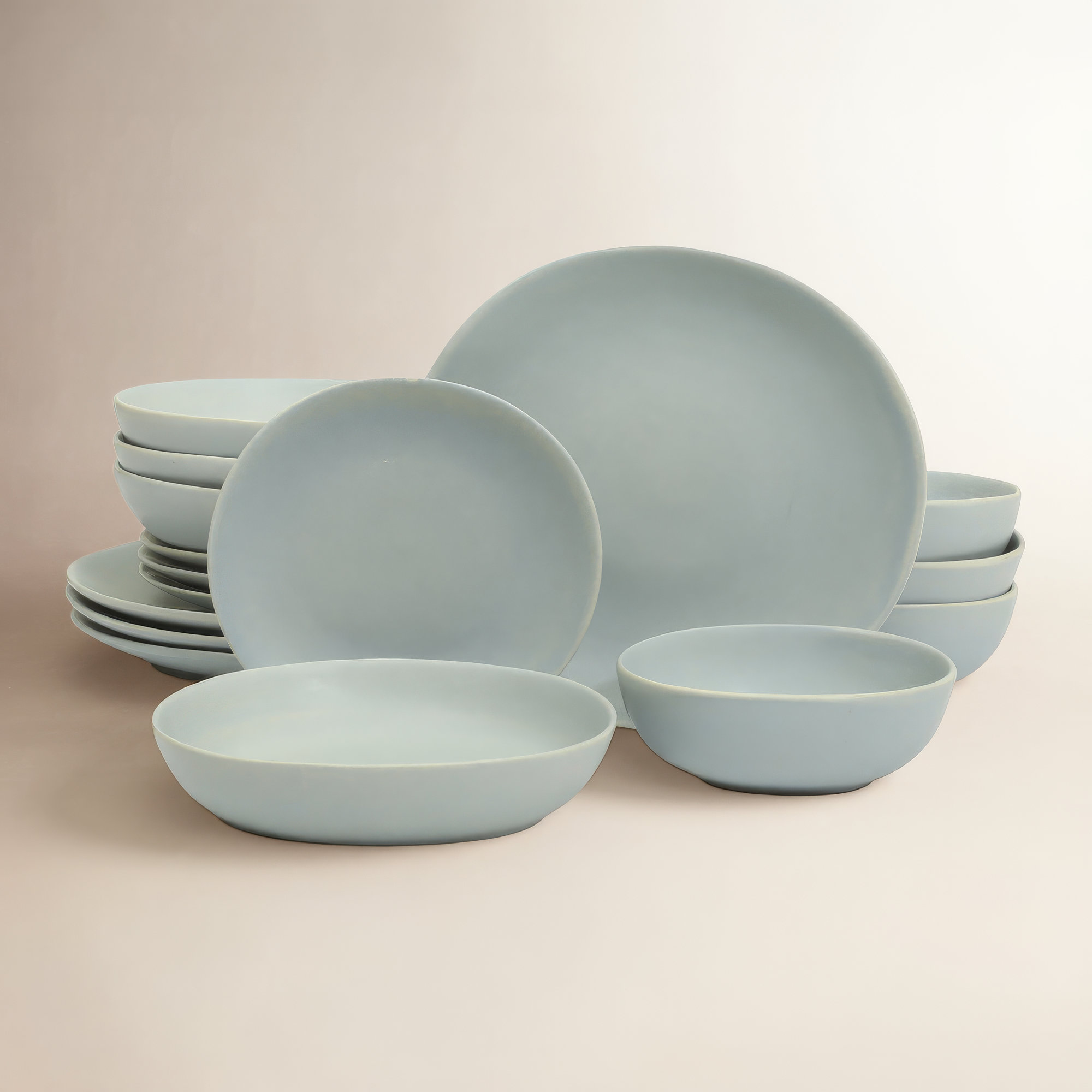 Gibson Elite Zion Mist 16 Piece Stoneware Reactive Glaze (Service for 4) Ceramic Plates and Bowls Modern Organic Dinnerware Set