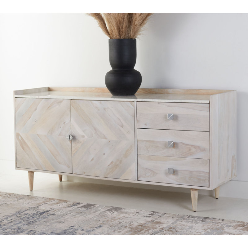 Buffet en bois d'acacia massif Lola-Mae, Blanc / blanc