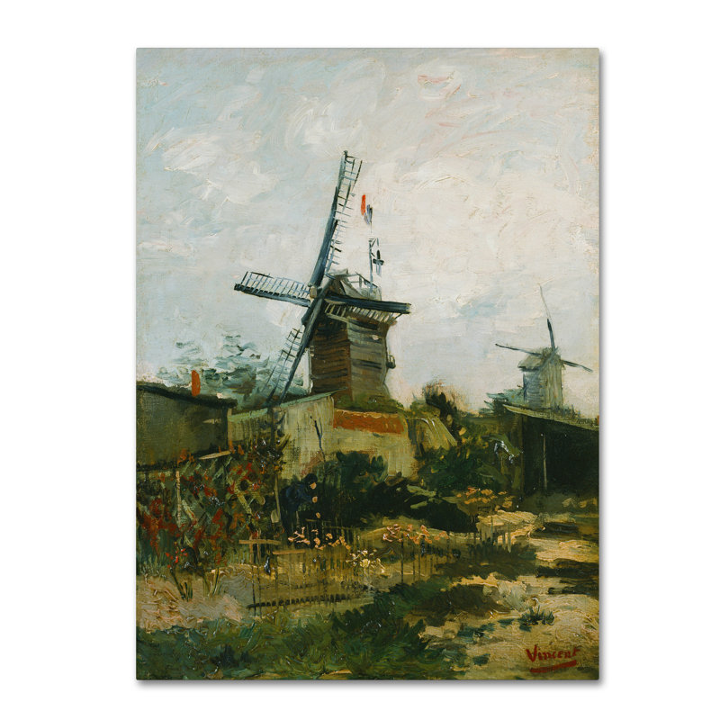«Windmills On Montmartre» par Vincent Van Gogh - reproduction d'art sur toile tendue, H 19 po x l 14 po