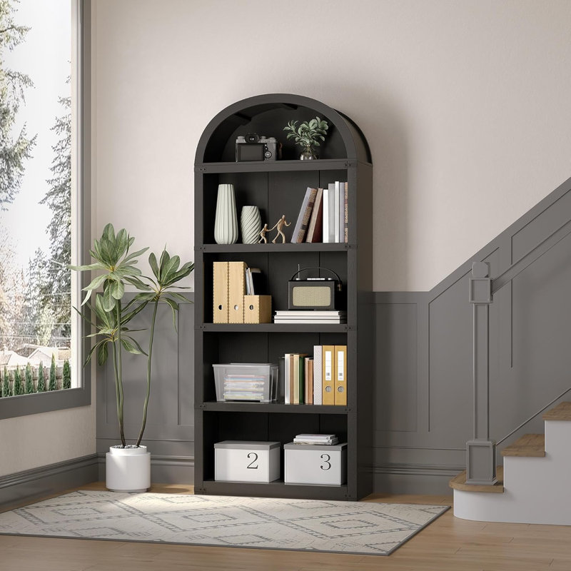 71" Tall 5-Tier Wooden Bookshelf, Open Display Storage Shelf, Black/Brown