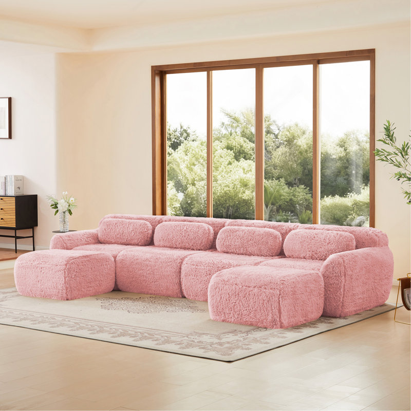 Canapé en forme de U sans os, fond en éponge haute densité 32D, conception antidérapante, conception ergonomique sans assemblage, emballage sous vide à compression complète et combinaison gratuite, pour les salons, chocolat, rose