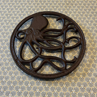 Cast Iron Round Octopus Themed Table Trivet
