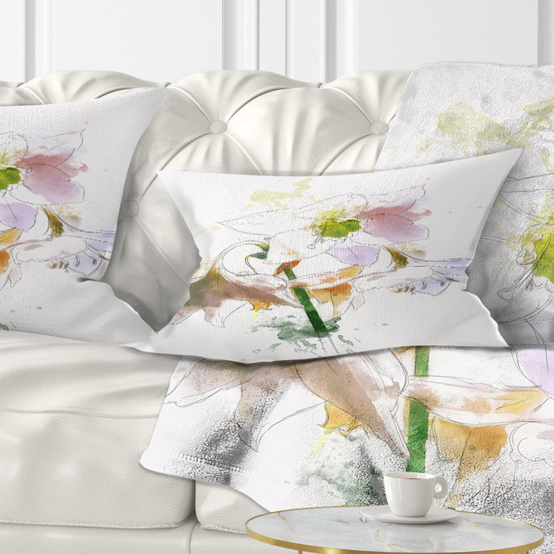 Coussin floral à grandes fleurs, Rectangle, 12 po x 20 po