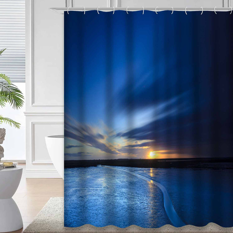 Sunset Beach Ocean Gold Sky Night Shower Curtain with 12 Hooks, L 72 po x l 78 po