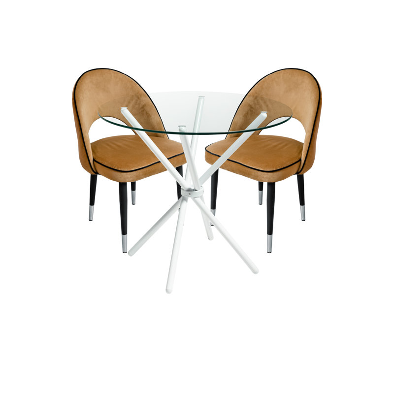 2 -Person Glass Dining Set, Bronze, Clear