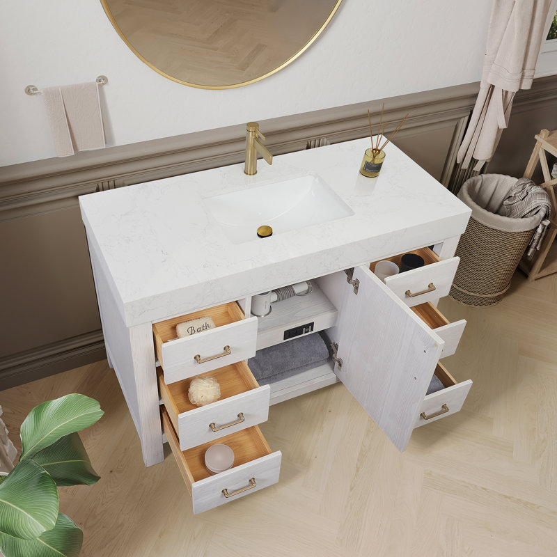 Ensemble de meuble-lavabo simple 48 "avec miroir, Blanc, Or, Noir