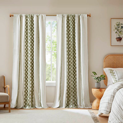 1 PCS 50x95" Cotton Printed Curtain Panel with Chenille Stripe and Lining