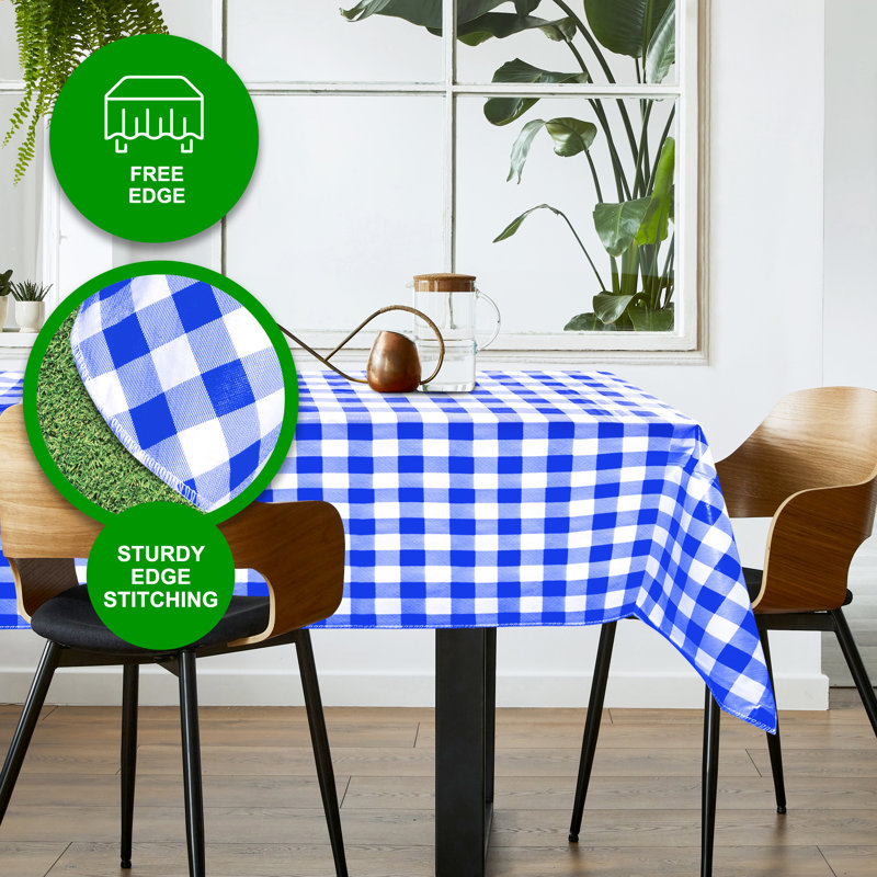 Nappe-Vinyle avec flanelle, rectangulaire, imperméable, facile à nettoyer, motif à carreaux, Blue, 84" Rectangle