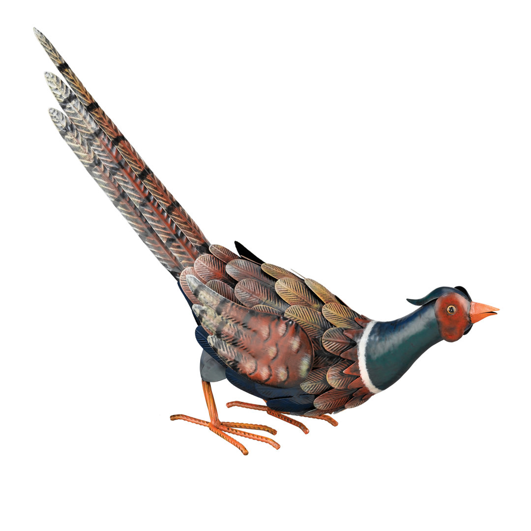 16" Handcrafted Metal Decorative Long Tail Pheasant Outdoor Garden Statue - Down Regal Art & Gift