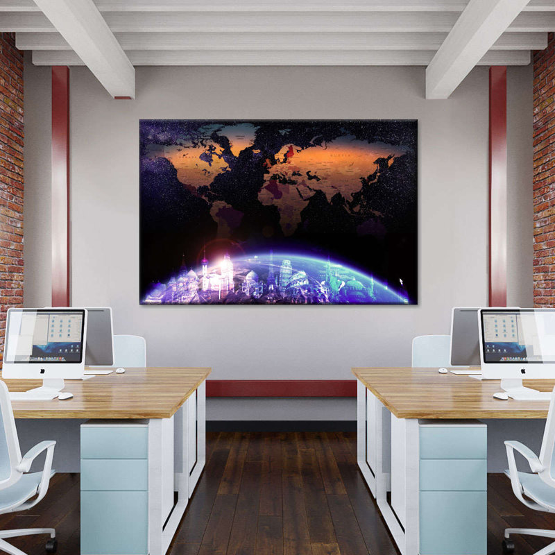 «World Map Galaxy World Map», reproduction sur toile, H 8 po x l 12 po x P 1 po
