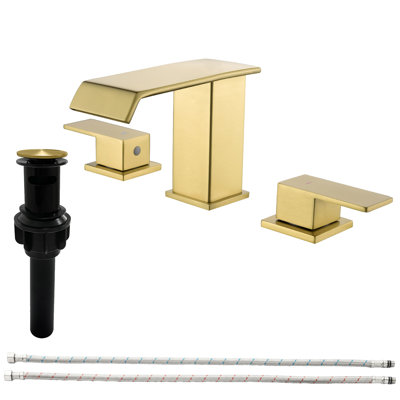 Waterfall 8 In. Widespread Double-Handle Bathroom Faucet Set 3-Holes Vanity Sink With Metal Drain