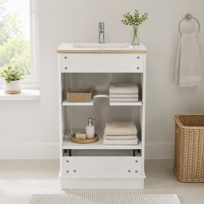 Meuble-lavabo de salle de bain avec porte à fermeture en douceur, tiroir et tablette réglable