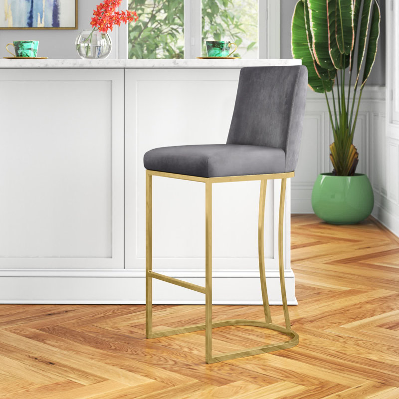 Tabouret de comptoir 26 po Heidi, Velours gris, Doré