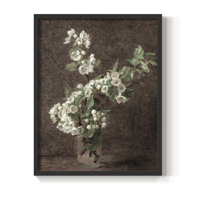 Imprimé floral rétro CXV III, Noir, H 14 po x l 11 po