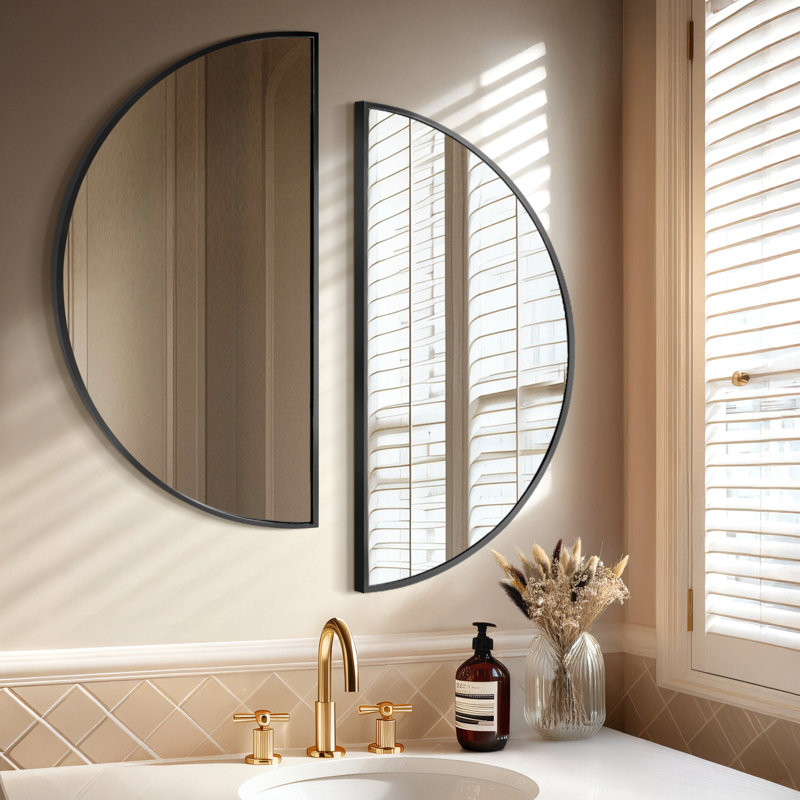 Miroir mural arqué en aluminium avec verre trempé pour salle de bain, salon, entrée, H 20 po x l 40 po x P 0,70 po, Noir