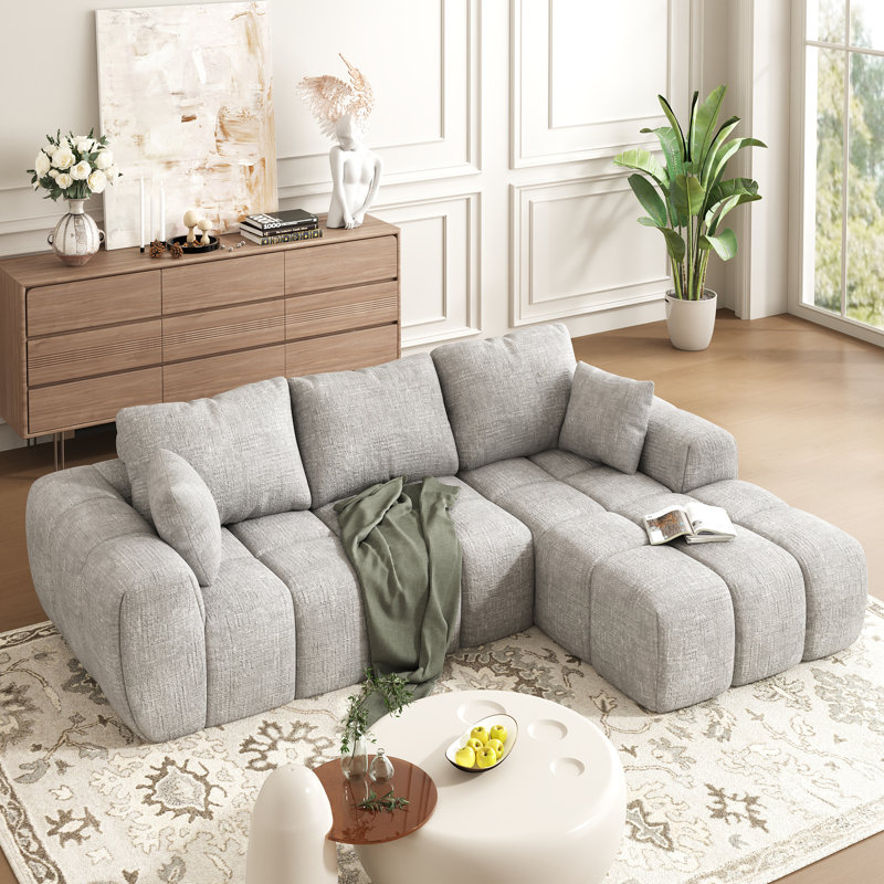 Boneless 101" 2-Piece Compression Boneless L-Shaped Cloud Modular Sectional Sofa, No Assembly Required, Light Gray Chenille