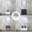 Meuble-lavabo double avec armoire latérale, comptoir en céramique blanche et miroirs