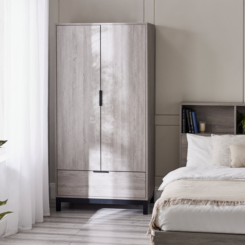 Yonkers 2 Door Manufactured Wood Wardrobe, Grey