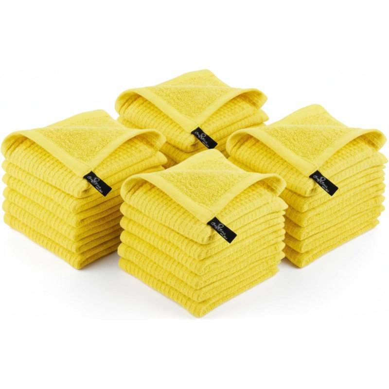 DishCloths Kitchen|Waffle Terry Check Weave Hand Towels|Cotton 12x12" Reusable Dish Rags Washing Scrub Cleaning Dishes|Dish Bar Mop Towels Hand Wipes|Spring Easter Basket Decor|24 Pc -Lemon Yellow