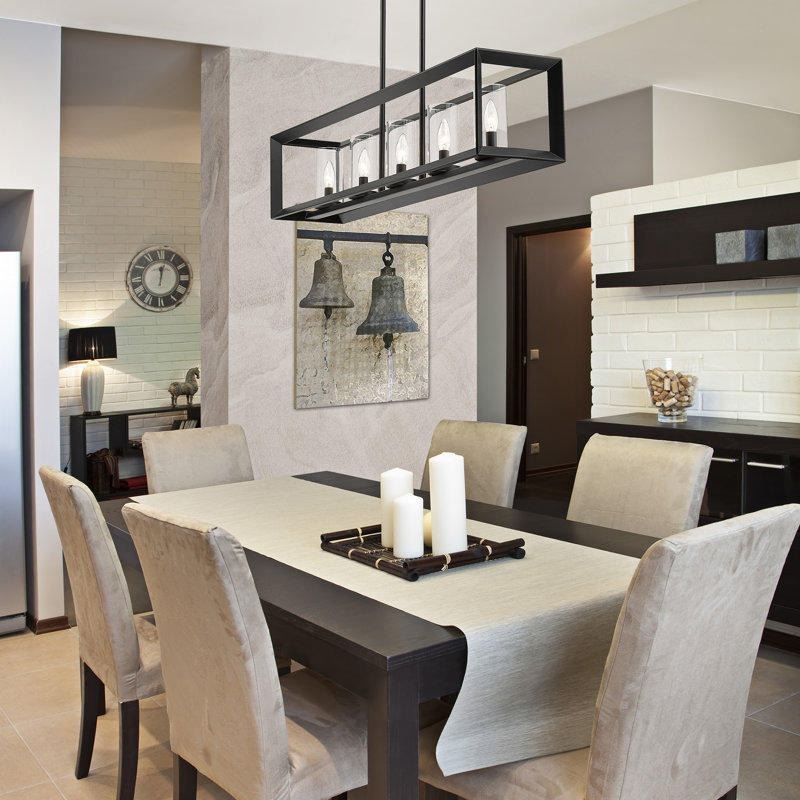 Averee 5 - Light Dimmable Linear Chandelier, Clear Glass, Matte Black