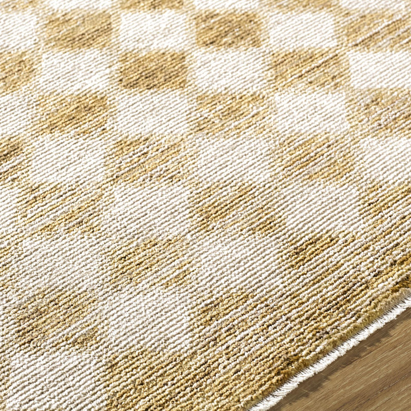 Taupe and Cream Rectangular Synthetic Checkered Area Rug
