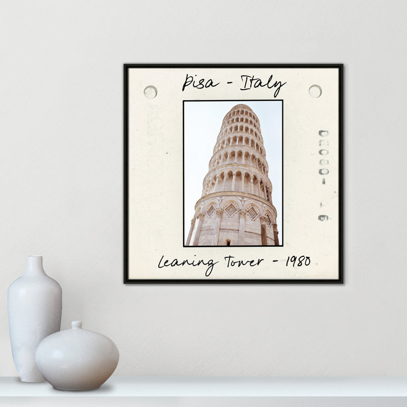 Pise, Italie - reproduction de tour penchée par Natalie Carpentieri, Toile encadrée flottante espresso