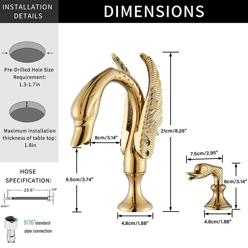 Ensemble de robinet de salle de bain à large entraxe 3 pièces avec bec Swan en or brossé Mosson