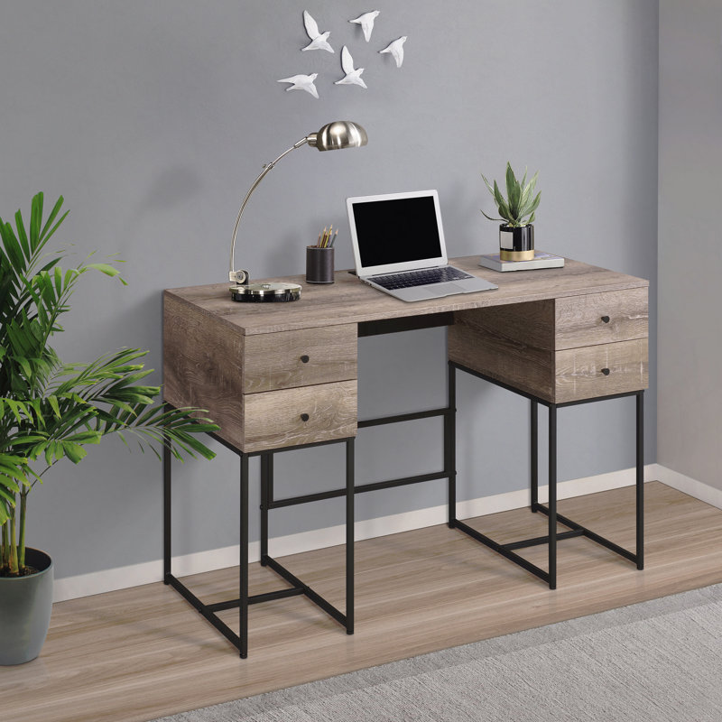 Writing Desk, Rustic Oak & Black 4-Drawer