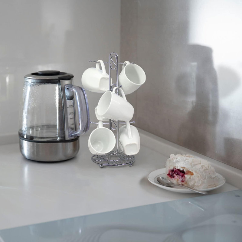 Porte-gobelet Farmhouse, porte-gobelet pour 6 tasses, porte-gobelet pour comptoir, porte-gobelet chromé pour comptoir de cuisine, porte-gobelet rétro