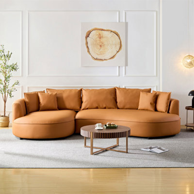 Modern Sectional Curved Sofa Couch For Living Room,Upholstered 5-Seat Sofa Couch Eco-Leather Couch Set For Apartment Office