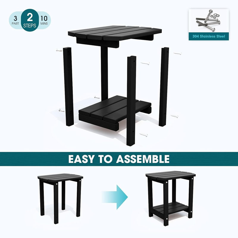 2-Tier Weather-Resistant Outdoor Side Table – Sturdy Modern Metal Patio End Table For Pool, Porch, Balcony, And Garden (Blac