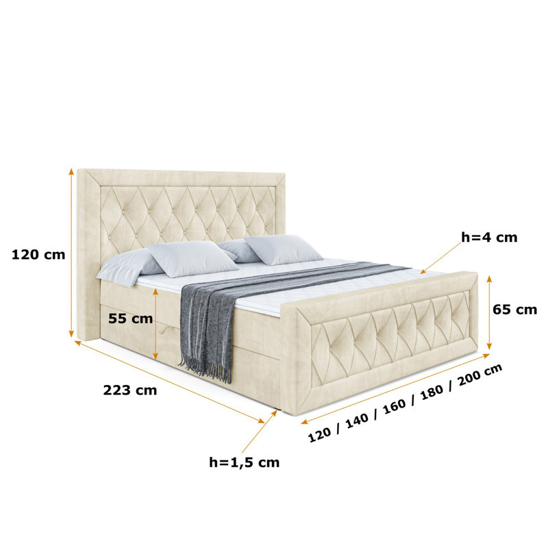 Bed, 140 x 200cm, Beige