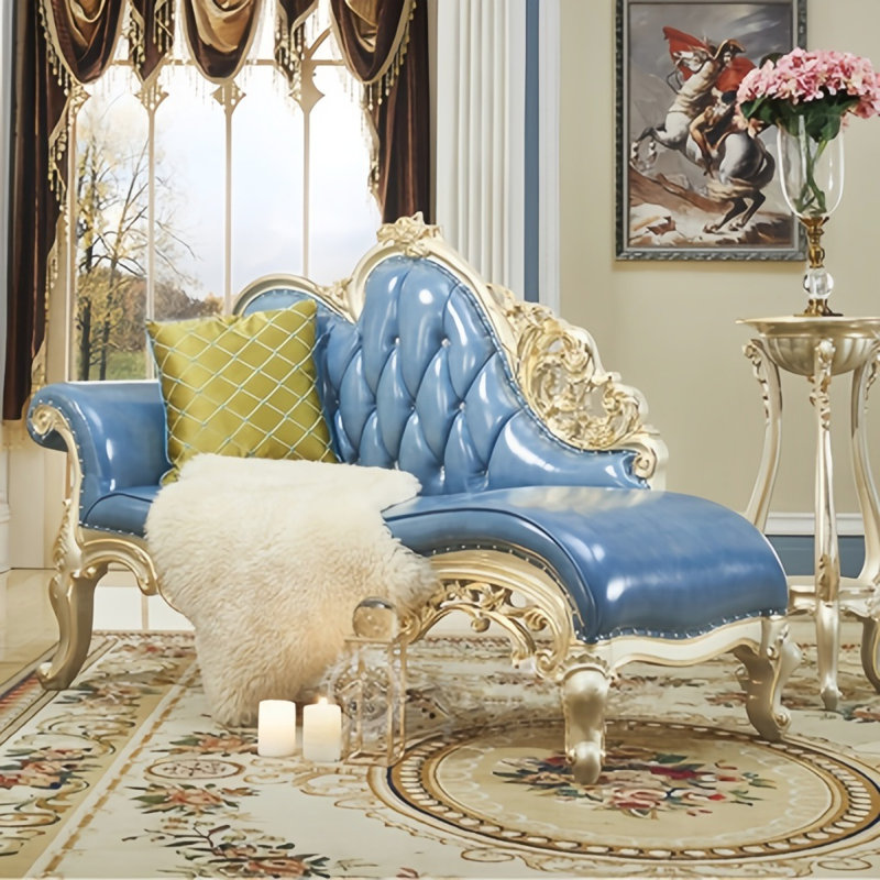 Canapé de luxe en bois massif American, Bleu ciel, Doré