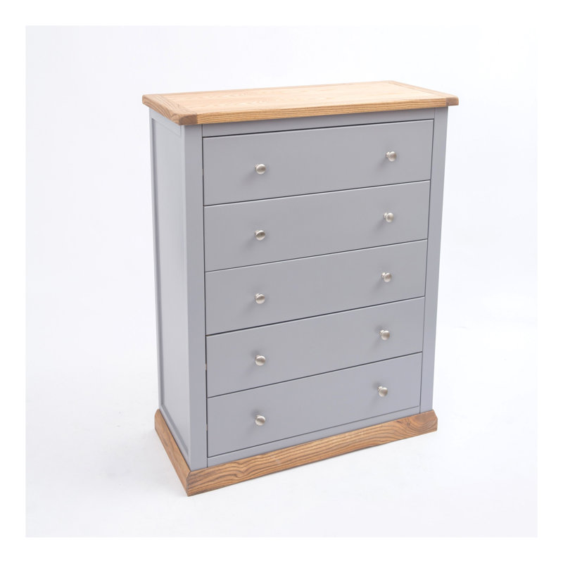 Minard 90cm W 5 - Drawer Chest of Drawers, Natural/Grey/Chrome