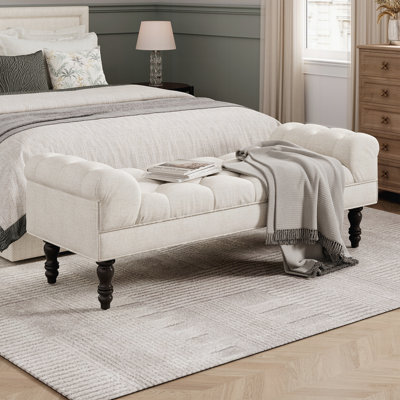 Banc bout de lit capitonné, grand repose-pieds rembourré, repose-pieds avec pieds, tabouret avec accoudoirs roulés, banc rembourré en tissu pour la chambre à coucher, le salon, le vestibule