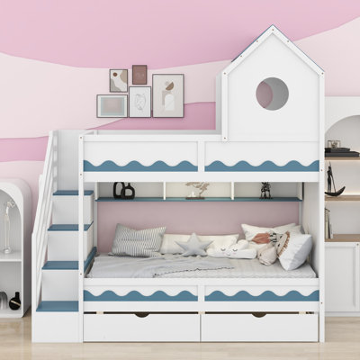 Bunk Bed With Integrated Staircase, Storage Drawers