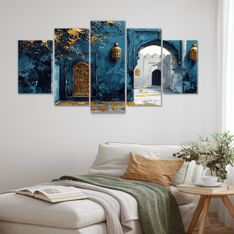Ensemble marocain marocain de porte de la Kasbah de Rabat - bleu et or
