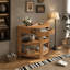 Console en demi-lune cannelée avec tiroir et 2 tablettes pour entrée, salon et couloir (naturel) TREXM-550167280