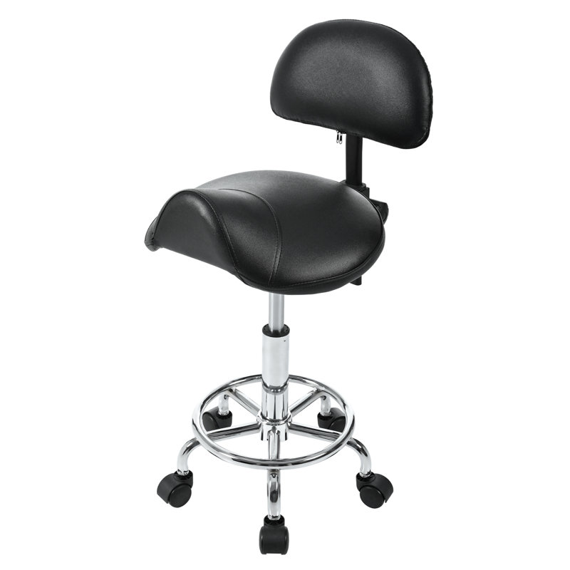 Modern Saddle Stool With Back Support, Rolling Stools With Foot Rest, Ergonomic Adjustable Stool With Wheels, Backrest Adjustable Height & Angle For Salon Spa Tattoo Massage Office Swivel Stool Chair.