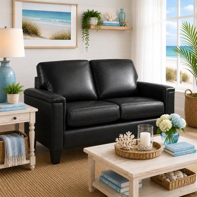 Deboer 63" Genuine Leather Square Arm Loveseat