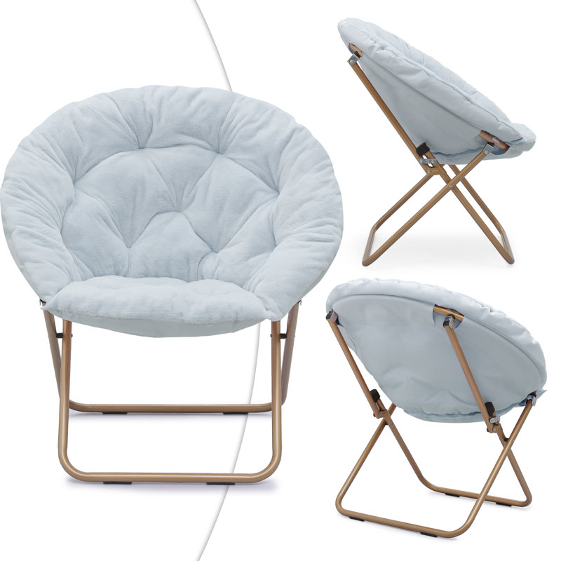 Fauteuil d'appoint pliant avec repose-pieds Marquice, Fourrure synthétique bleue